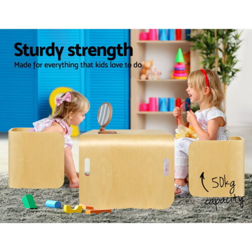 Keezi 3PCS Kids Table and Chairs Set Multifunctional Storage Desk - Image 6