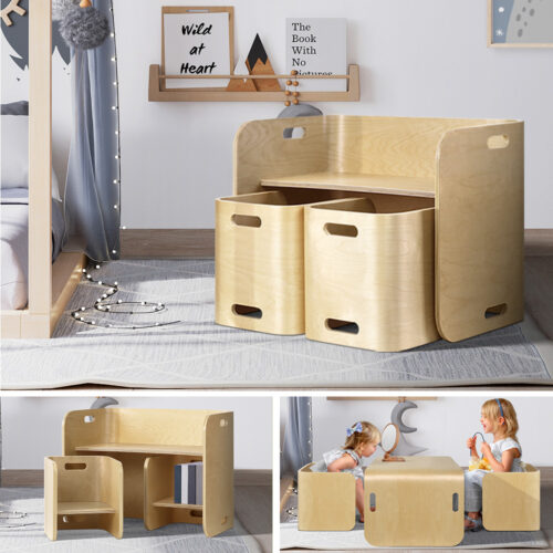 Keezi 3PCS Kids Table and Chairs Set Multifunctional Storage Desk - Image 8