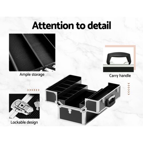 Embellir Portable Cosmetic Beauty Makeup Case- Black - Image 8