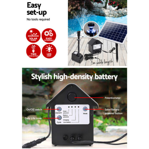 Gardeon Solar Pond Pump Submersible Water Fountain with Battery Kit LED Lights 6.6FT - Image 5