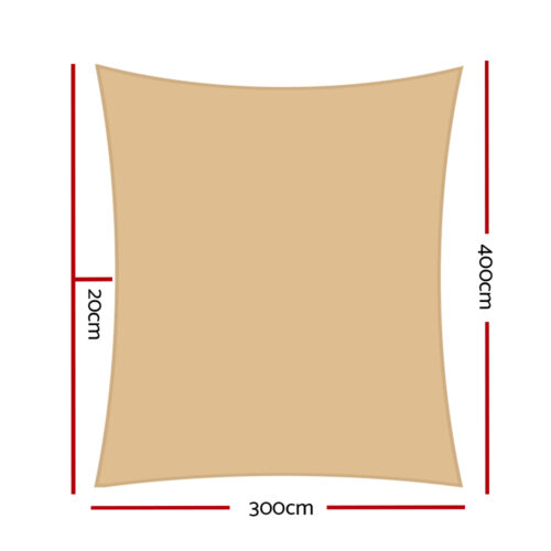 Instahut Waterproof Shade Sail 3x4m Rectangle Sand 95% Shade Cloth - Image 3