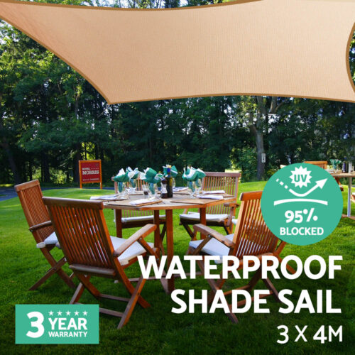 Instahut Waterproof Shade Sail 3x4m Rectangle Sand 95% Shade Cloth - Image 8