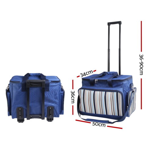 Alfresco 6 Person Picnic Basket Set Bag Wheels Insulated Trolley - Image 3