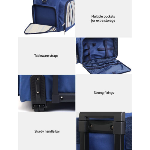 Alfresco 6 Person Picnic Basket Set Bag Wheels Insulated Trolley - Image 5