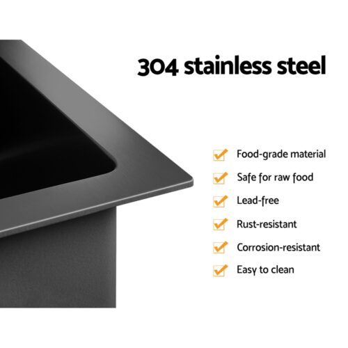 Cefito Kitchen Sink 60X45CM Stainless Steel Basin Single Bowl Black - Image 5