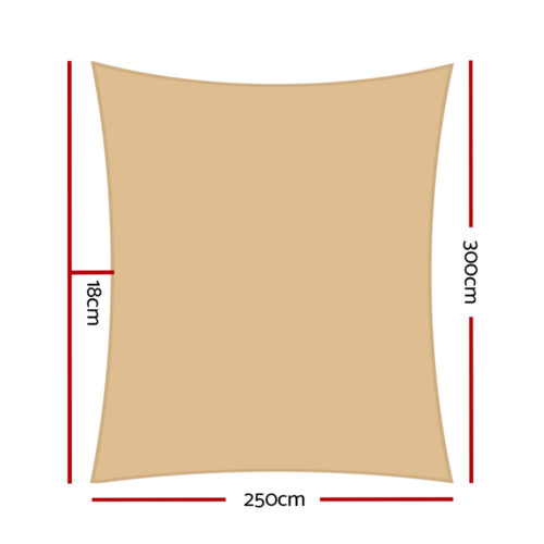 Instahut Shade Sail 2.5x3m Rectangle 280GSM 98% Sand Shade Cloth - Image 3