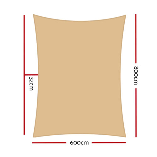 Instahut Shade Sail 6x8m Rectangle 185GSM 95% Sand Shade Cloth - Image 3
