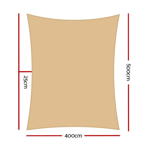 Instahut Waterproof Shade Sail 4x5m Rectangle Sand 95% Shade Cloth - Image 3