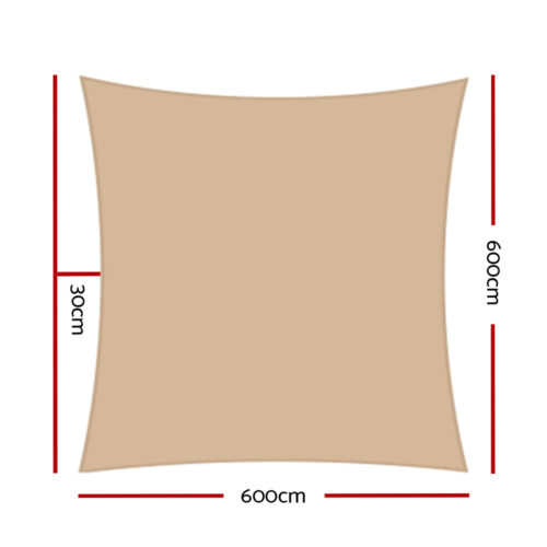 Instahut Shade Sail 6x6m Rectangle 185GSM 95% Sand Shade Cloth - Image 3