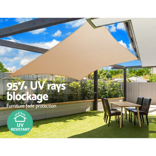 Instahut Shade Sail 6x6m Rectangle 185GSM 95% Sand Shade Cloth - Image 6