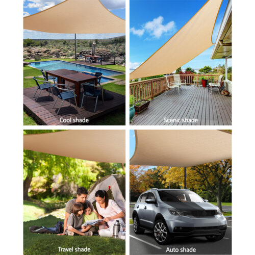 Instahut Shade Sail 5x5m Square 280GSM 98% Sand Shade Cloth - Image 5