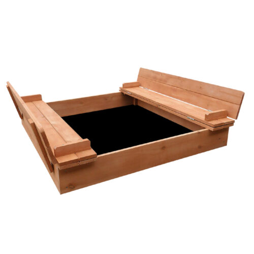 Keezi Kids Sandpit Wooden Sandbox Sand Pit Foldable Seat Outdoor Beach Toys 90cm - Image 2