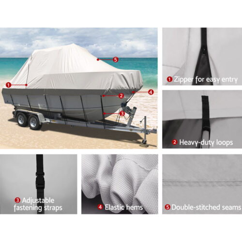Seamanship Boat Cover 21-23ft Trailerable Jumbo Marine 600D Heavy Duty Grey - Image 6