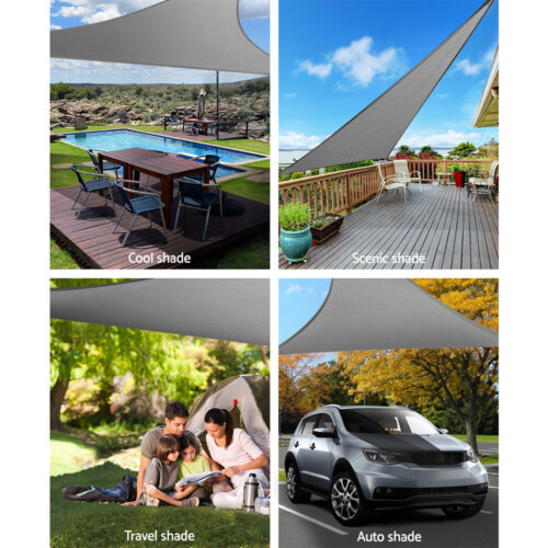 Instahut Shade Sail 5x5x5m Triangle 280GSM 98% Grey Shade Cloth - Image 5