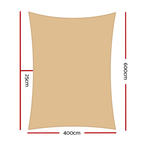 Instahut Waterproof Shade Sail 4x6m Rectangle Sand 95% Shade Cloth - Image 3