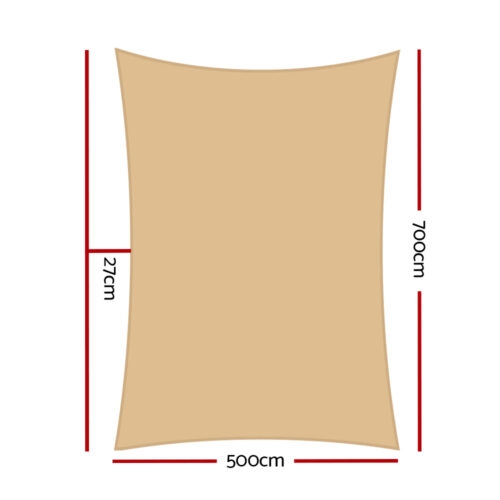 Instahut Shade Sail 5x7m Rectangle 280GSM 98% Sand Shade Cloth - Image 3