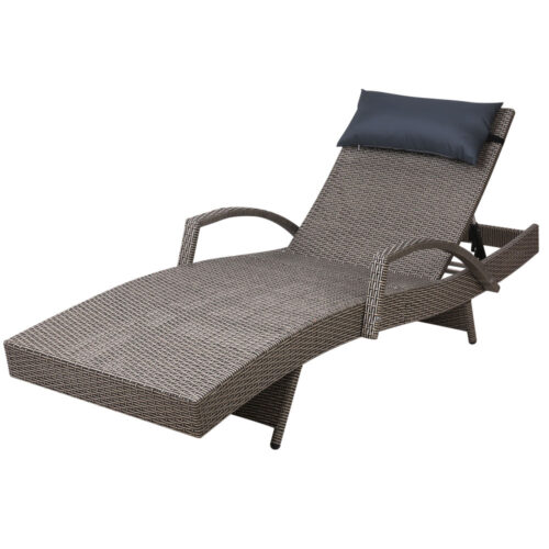 Gardeon Sun Lounge Wicker Lounger Outdoor Furniture Beach Armchair Adjustable Grey&Beige - Image 2