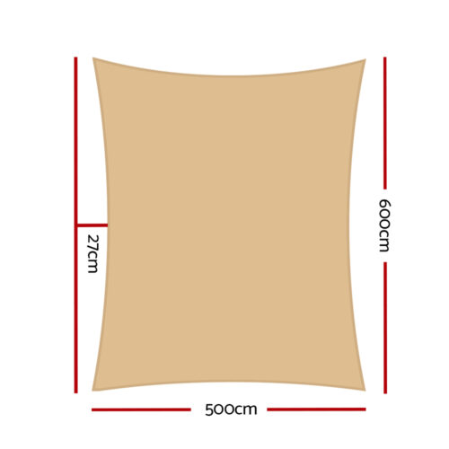 Instahut Shade Sail 5x6m Rectangle 280GSM 98% Sand Shade Cloth - Image 3