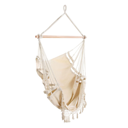 Gardeon Hanging Hammock Chair Outdoor Swing Hammocks Tassel Cream - Image 2