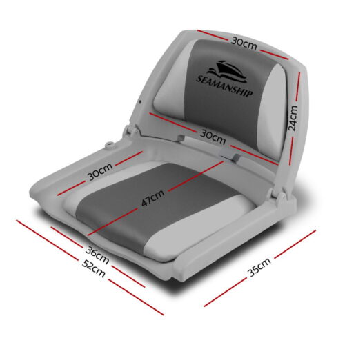 Seamanship 2X Folding Boat Seats Marine Seat Swivel Low Back 4cm Padding Grey - Image 3