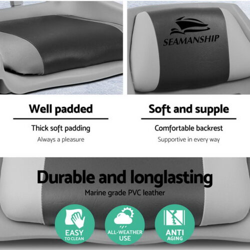 Seamanship 2X Folding Boat Seats Marine Seat Swivel Low Back 4cm Padding Grey - Image 6