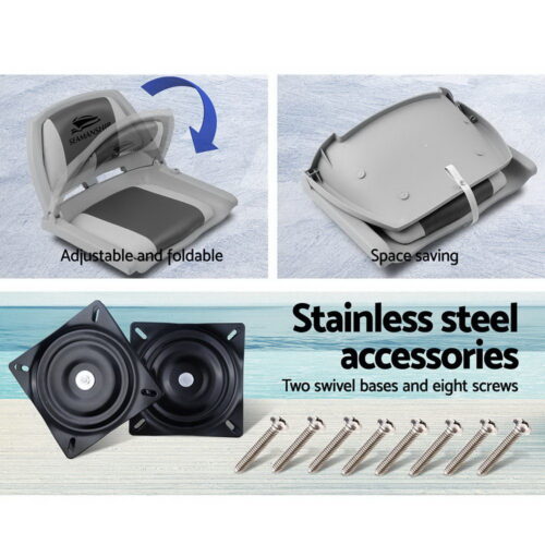 Seamanship 2X Folding Boat Seats Marine Seat Swivel Low Back 4cm Padding Grey - Image 7