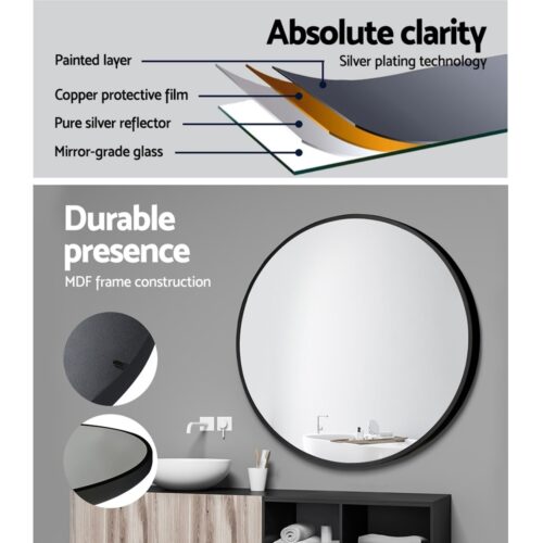 Embellir Wall Mirror Makeup 70cm Home Decor Framed Mirrors Bathroom Round Black - Image 6