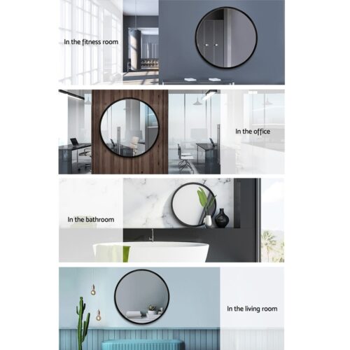 Embellir Wall Mirror Makeup 70cm Home Decor Framed Mirrors Bathroom Round Black - Image 7