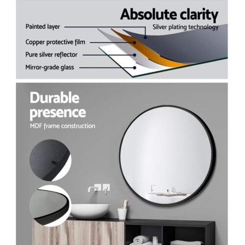 Embellir Wall Mirror Makeup 50cm Home Decor Framed Mirrors Bathroom Round Black - Image 6