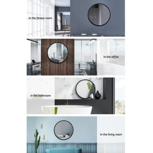 Embellir Wall Mirror Makeup 50cm Home Decor Framed Mirrors Bathroom Round Black - Image 7