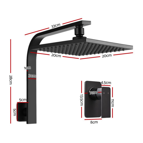 Cefito 8'' Rain Shower Head Wall Arm Square High Pressure Mixer Tap Black - Image 3