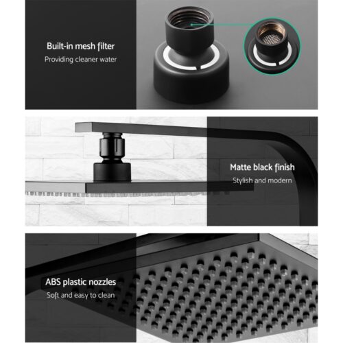 Cefito 8'' Rain Shower Head Wall Arm Square High Pressure Mixer Tap Black - Image 6