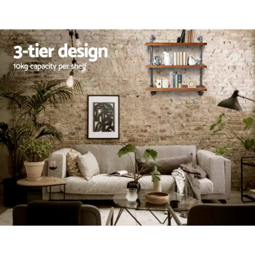 Artiss Floating DIY Pipe Shelf 3 Tiers - IRMA - Image 6