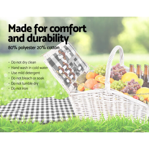 Alfresco 2 Person Picnic Basket Set Insulated Blanket Bag - Image 7
