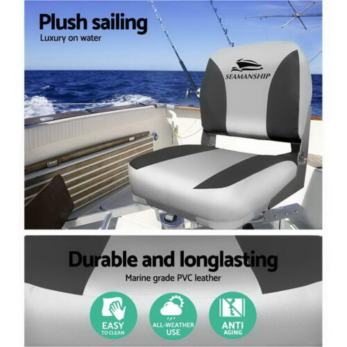 Seamanship 2X Folding Boat Seats Marine Swivel Low Back 13cm Padding Charcoal - Image 5