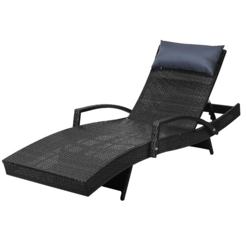 Gardeon Sun Lounge Wicker Lounger Outdoor Furniture Beach Chair Armrest Adjustable Black - Image 2
