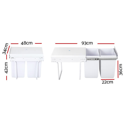 Cefito Pull Out Bin Kitchen Double Basket 2X20L White - Image 3