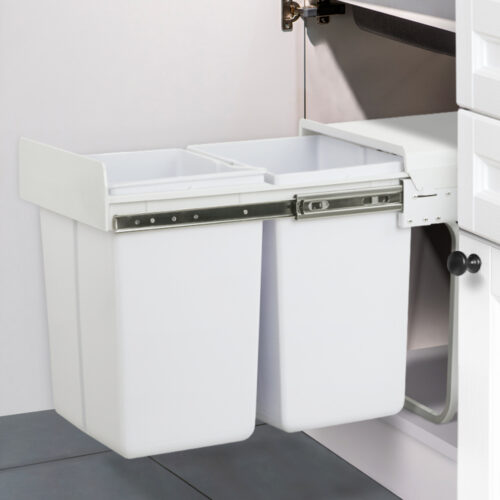 Cefito Pull Out Bin Kitchen Double Basket 2X20L White - Image 9