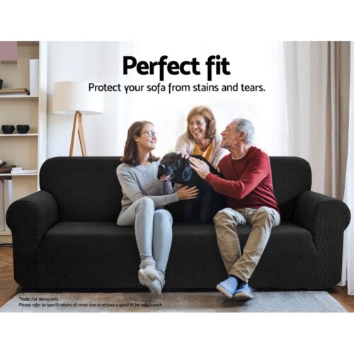 Artiss Sofa Cover Couch Covers 3 Seater High Stretch Black - Image 4