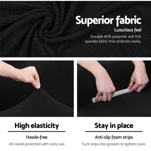 Artiss Sofa Cover Couch Covers 3 Seater High Stretch Black - Image 5