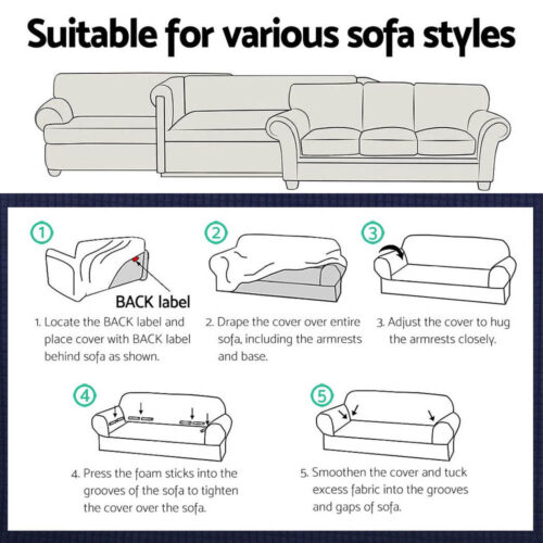 Artiss Sofa Cover Couch Covers 3 Seater High Stretch Black - Image 7