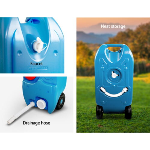 Weisshorn 40L Portable Wheel Water Tank Camping Caravan Storage Blue - Image 6