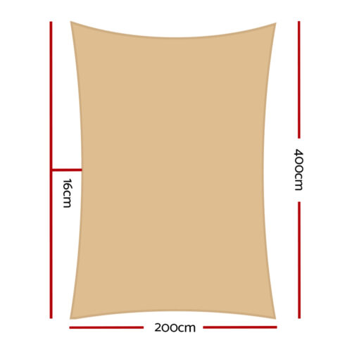 Instahut Waterproof Shade Sail 2x4m Rectangle Sand 95% Shade Cloth - Image 3