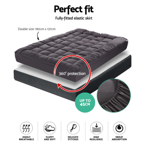 Giselle Bedding Mattress Topper Pillowtop Bamboo Charcoal Double - Image 3