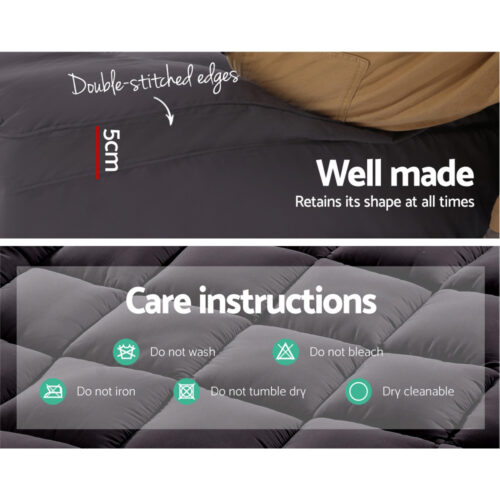 Giselle Bedding Mattress Topper Pillowtop Bamboo Charcoal Double - Image 4