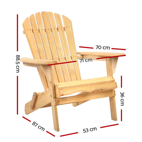 Gardeon Adirondack Outdoor Chairs Wooden Beach Chair Patio Furniture Garden Natural - Image 3