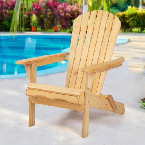 Gardeon Adirondack Outdoor Chairs Wooden Beach Chair Patio Furniture Garden Natural - Image 9