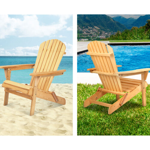 Gardeon Adirondack Outdoor Chairs Wooden Beach Chair Patio Furniture Garden Natural - Image 11