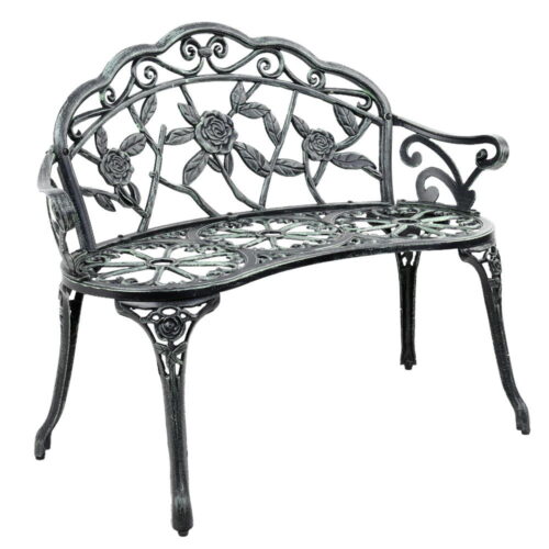 Gardeon Outdoor Garden Bench Seat 100cm Cast Aluminium Patio Chair Vintage Green - Image 2