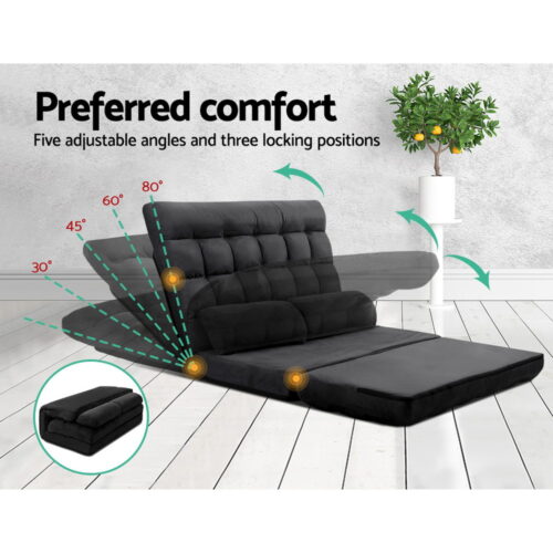 Artiss Lounge Sofa Bed 2-seater Charcoal Suede - Image 4
